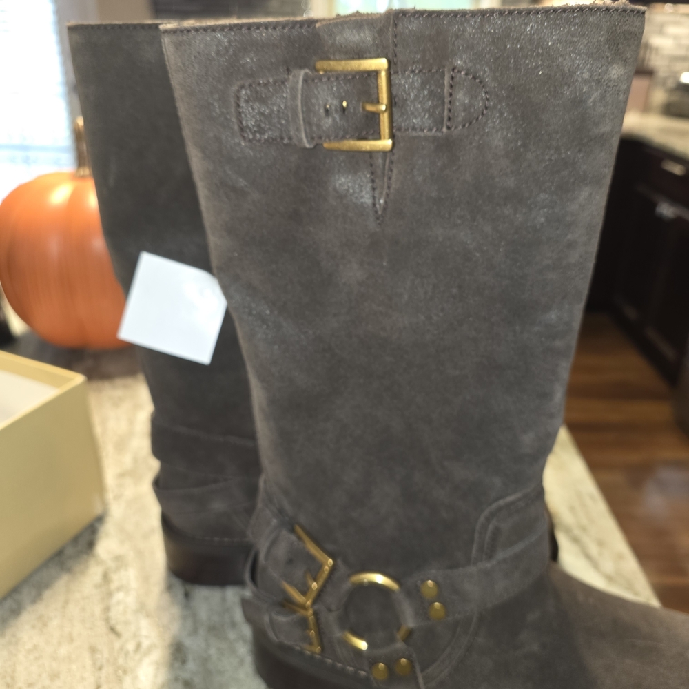 Michael Kors Dark Brown Suede Combat Moto Boots